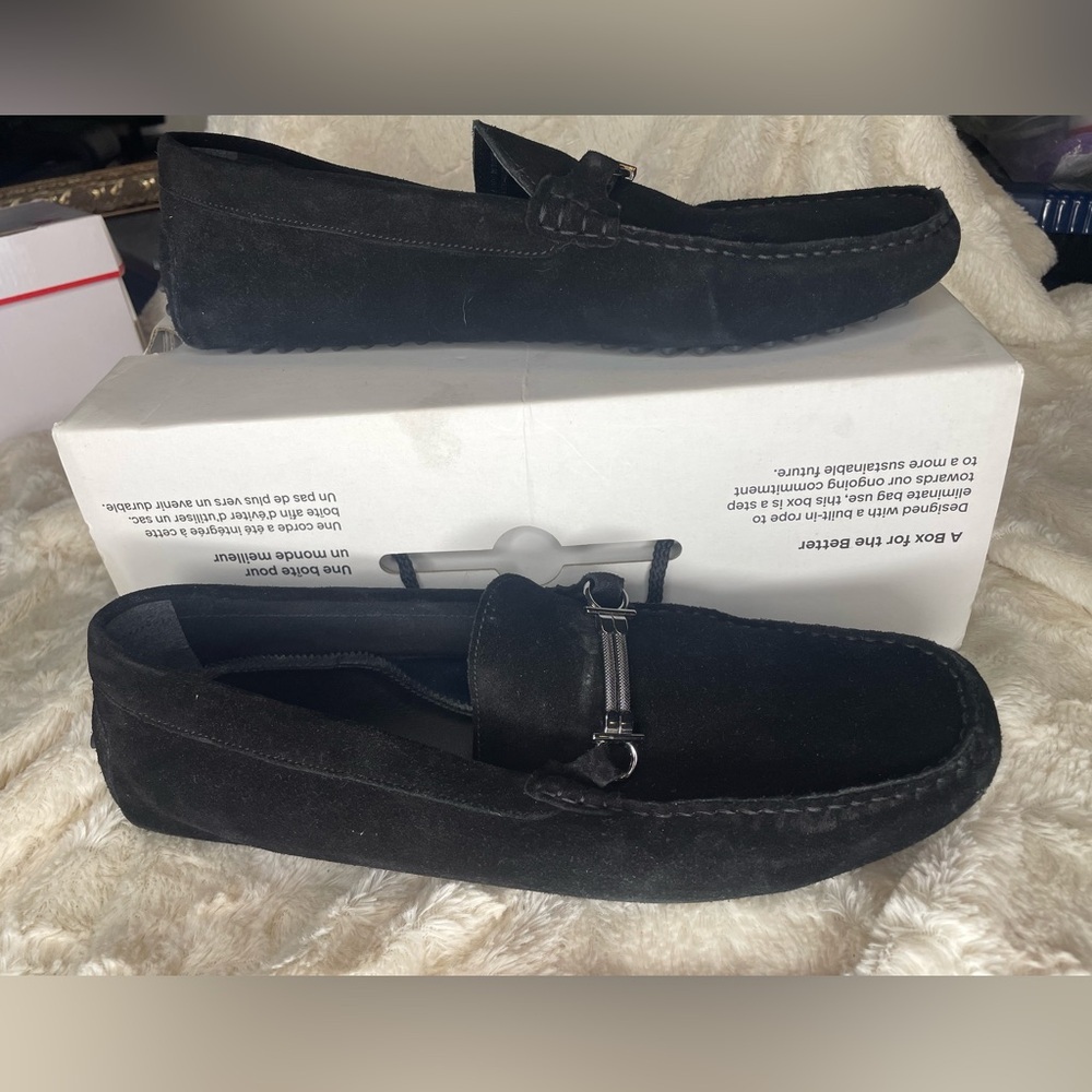Men's Black Suede Slip-On Loafers with Metal Bit - Picture 2 of 8